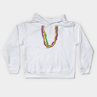 Mardi Gras Bead Necklaces in Purple, Green and Gold (White Background) Kids Hoodie